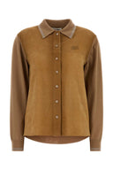 Miu Miu Camel Wool And Suede Cardigan