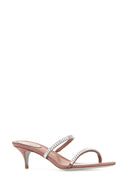 Rene Caovilla Antiqued Pink Satin Spark Mules