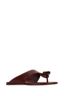 Loewe Burgundy Leather Toggle Thong Slippers