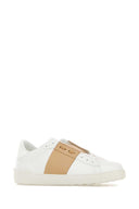 Valentino Garavani White Leather Open Sneakers With Camel Band