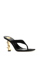 Saint Laurent Black Satin Opyum Thong Mules