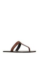 Saint Laurent Brown Leather Thong Slippers