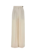 Brunello Cucinelli Ivory Viscose Blend Wide Leg Pant
