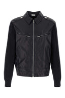 Brunello Cucinelli Chaqueta de punto y cuero azul