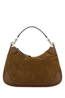 Borsa a tracolla Gucci B media in pelle scamosciata marrone Gucci