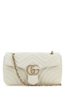 Gucci White Nappa Leather Medium Gg Marmont Shoulder Bag