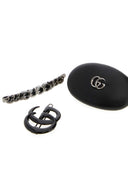 Gucci Black Leather And Metal Hair Clips Set