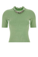 Camiseta de mezcla de seda elástica verde Rabanne