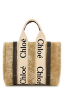 Bolso shopper pequeño Woody de piel de oveja beige Chloe