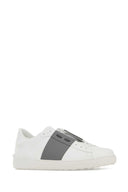 Valentino Garavani White Leather Open Sneakers With Grey Band