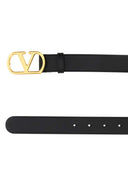 Valentino Garavani Black Leather V Logo Belt