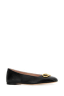 Valentino Garavani Black Leather V Logo Signature Ballerinas