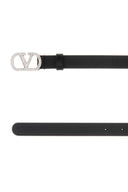Valentino Garavani Black Leather V Logo Signature Belt