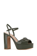 Valentino Garavani Army Green Leather V Logo Signature Sandals