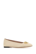 Valentino Garavani Ivory Leather V Logo Signature Ballerinas