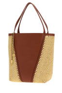 Chloe Two Tone Raffia And Leather Chloã© Spin Shopping Bag