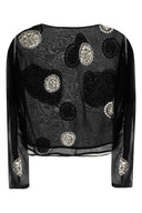 Bode Black Crepe Brooch Top
