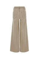 Mother Beige Stretch Denim Wide Leg Jeans