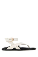Stuart Weitzman White Leather Marycate Thong Sandals