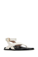 Stuart Weitzman White Leather Marycate Thong Sandals