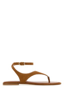 Stuart Weitzman Camel Suede Marley Thong Sandals