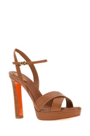 Santoni Camel Leather Laureen Sandals