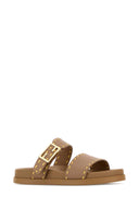 Fendi Cappuccino Leather Fendi Feel Slippers