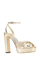Jimmy Choo Gold Fabric Kove 120 Sandals