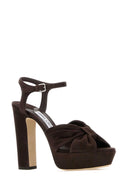 Jimmy Choo Dark Brown Suede Heloise 120 Sandals