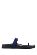 Ancient Greek Dark Blue Satin Thalia Thong Slippers