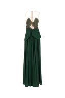Costarellos Dark Green Georgette Serenne Long Dress