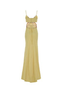Costarellos Pastel Yellow Crepe Azmira Long Dress