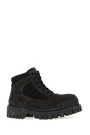 Balenciaga Slate Suede And Canvas Combat Ankle Boots
