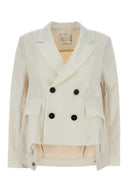 Sacai Ivory Twill And Denim Blazer