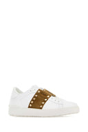 Valentino Garavani 驼色饰带白色皮革 Rockstud Untitled 运动鞋