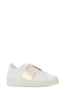 Valentino Garavani White Leather Open Sneakers With Gold Band