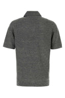 Brunello Cucinelli Melange Dark Grey Linen Blend Polo Shirt