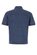 Brunello Cucinelli Melange Blue Linen Blend Polo Shirt