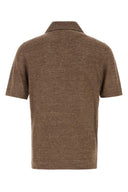 Brunello Cucinelli Melange Brown Linen Blend Polo Shirt