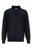 Brunello Cucinelli Midnight Blue Silk Blend Polo Shirt