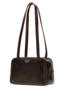 Prada Dark Brown Leather Mini Prada Carry Shoulder Bag