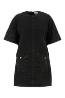 Ganni Black Stretch Cotton Mini Dress