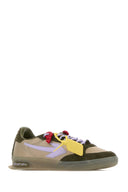 Off White Two Tone Suede And Fabric End Of Play Sneakers