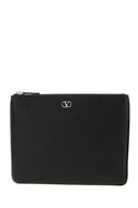Valentino Garavani Black Leather V Logo Signature Clutch