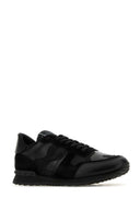 Valentino Garavani Black Fabric And Leather Rockrunner Camouflage Sneakers