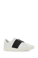 Valentino Garavani White Leather Open Sneakers With Black Band