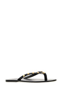 Valentino Garavani Black Leather Rockstud Thong Slippers