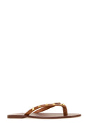 Valentino Garavani Brown Leather Rockstud Thong Slippers
