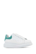 Alexander Mcqueen White Leather Sneakers With Sea Green Suede Heel