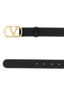 Valentino Garavani Black Leather V Logo Signature Belt